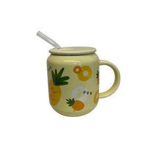 Ceramic Pineapple Coffee/Tea Mug with Lid and Glass Straw